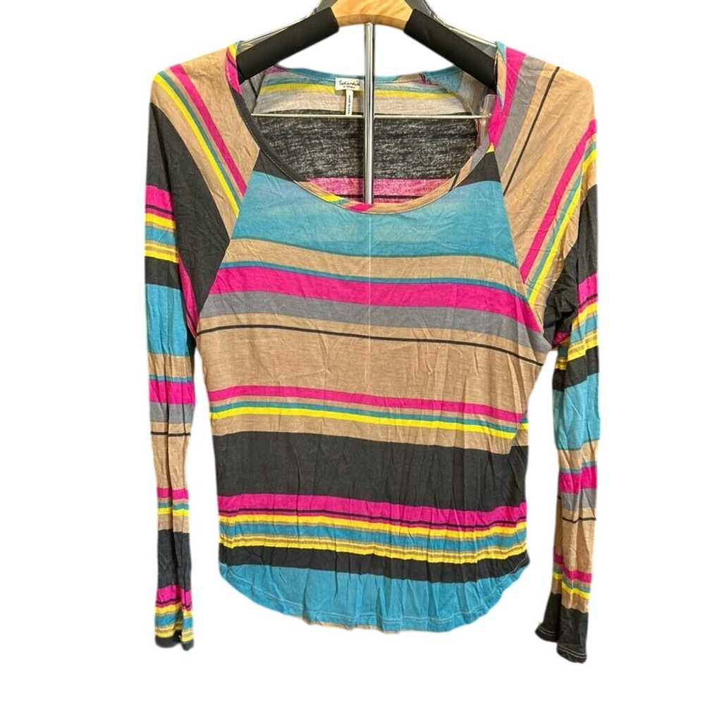 Splendid Striped Long Sleeve Top Raglan‎ Tee X Small XS Made in USA Colorful